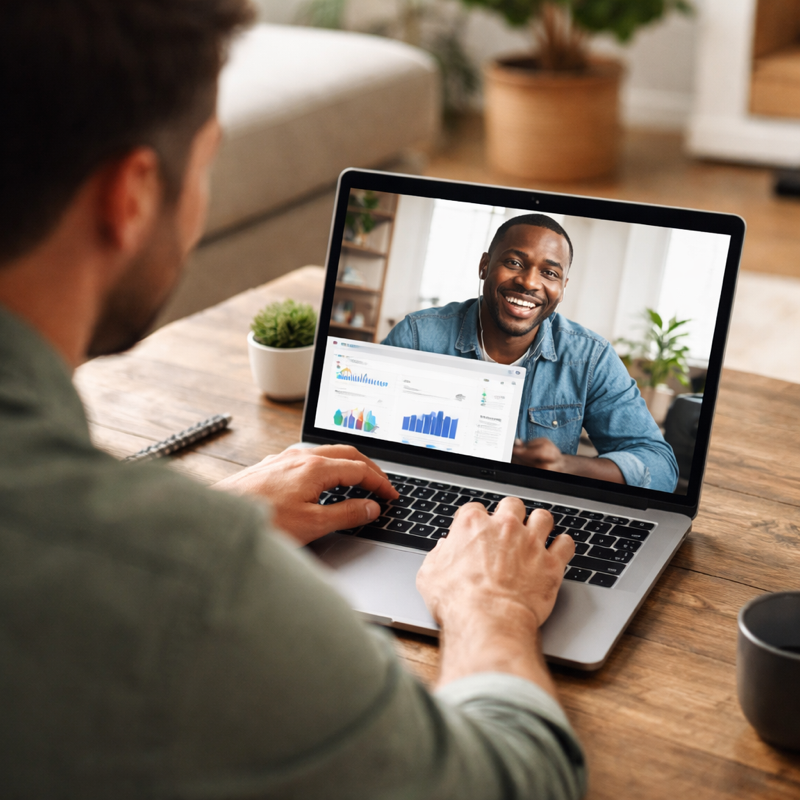 Developer collaborating with client over video call
